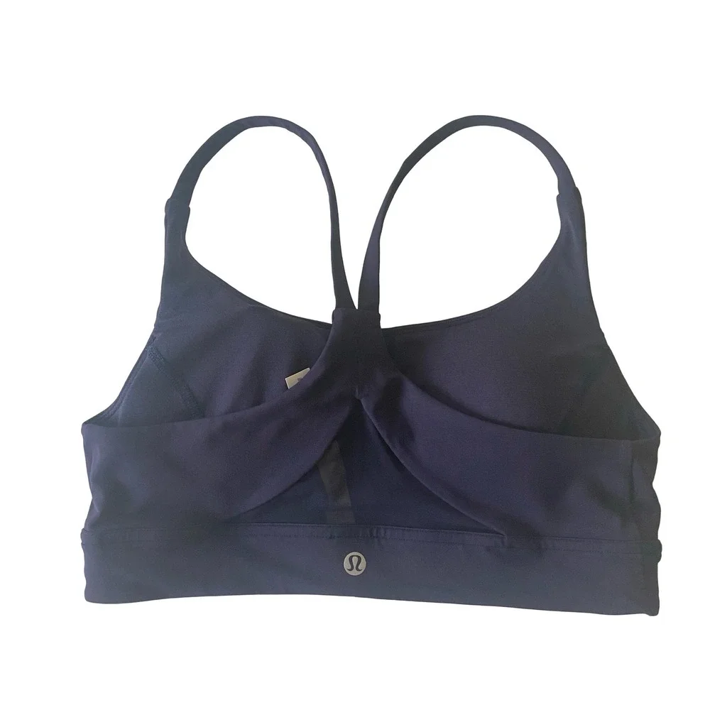Lululemon Free to Be Serene Women Sports Bra 8 Navy Strappy Back Mesh Yoga